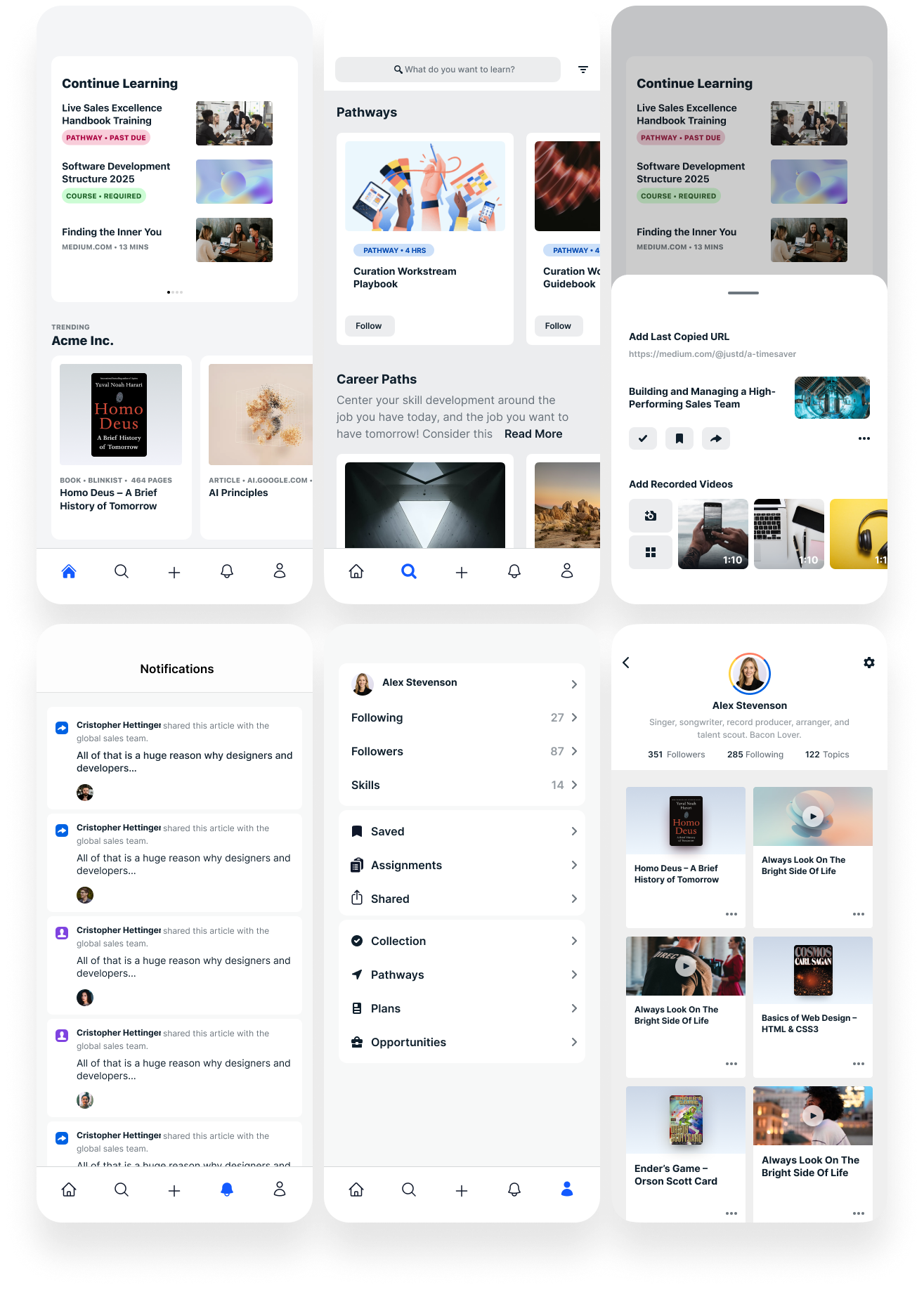 Refreshed Degreed mobile product screens